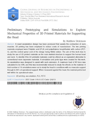 Preliminary Prototyping and Simulations to Explore Mechanical Properties of 3D Printed Materials for Supporting the Human Head