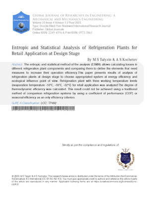Entropic and Statistical Analysis of Refrigeration Plants for Retail Application at Design Stage