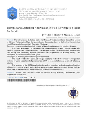 Entropic and Statistical Analysis of Existed Refrigeration Plant for Retail